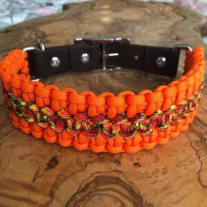 Dog Collar ~ Adjustable 15.5" to 19" Handmade Bright Orange Paracord ~ Wide New